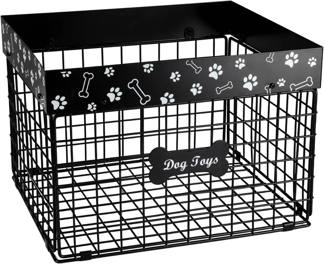 Geyecete Large Dog Toy Organizer - Chew-Proof Wire Folding Basket - Dog Toy Box - Black