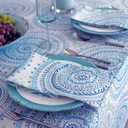 Newbridge 60 x 120 Inch Rectangle Fabric Tablecloth, Blue Circle Stitch, Indoor Outdoor No Iron Soil Resistant Dining Room, Party and Banquet Table Cover, Blue Modern Boho Chic Print