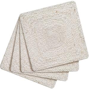 Hausattire Jute Braided Placemats 14x14 Inches Set of 4 Reversible Handwoven Boho Vintage Placemats for Kitchen Dining Tables|BBQ's Farmhouse Easter Decor Indoor & Outdoor Parties|Off-White