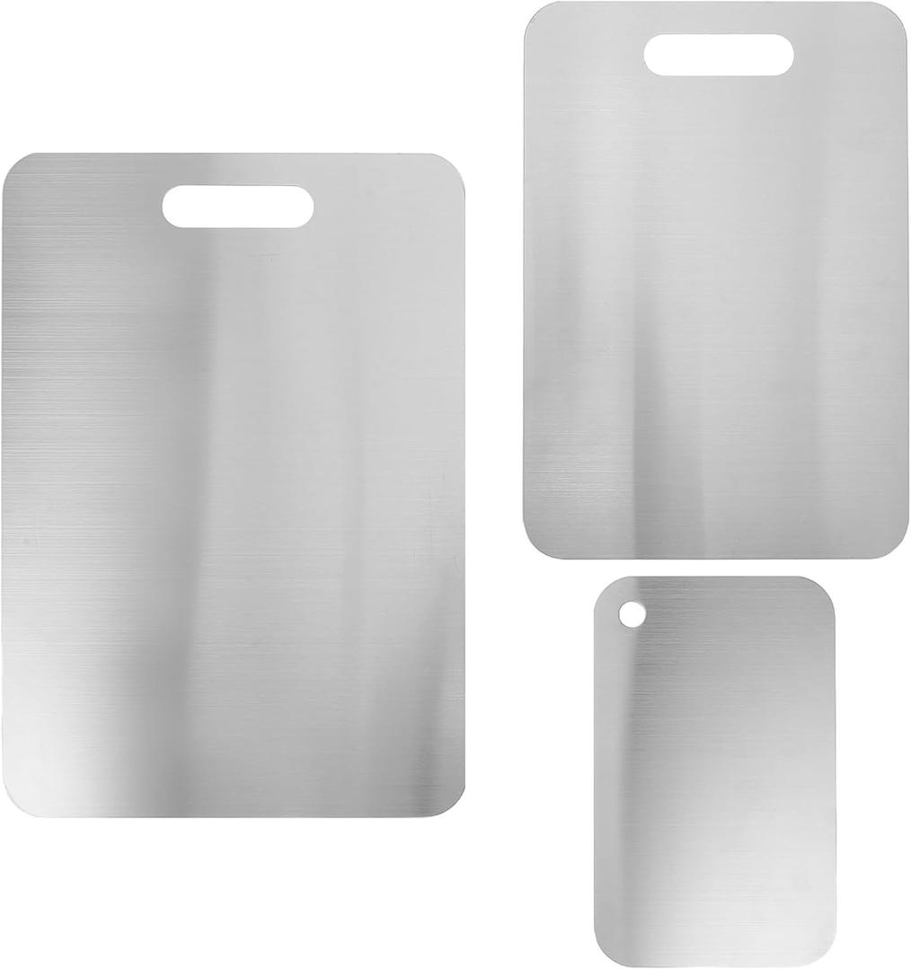 3pcs Stainless Steel Cutting Board: Double Sided Kitchen Chopping Board - Non-Slip And Dishwasher Safe For Meat Vegetables And Fruits