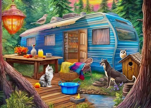 1000 Pieces Jigsaw Puzzles for Adults - Difficult Puzzles for Adults Challenging - Woodland Caravan Camping