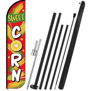 Fanfanwin Sweet Corn Feather Flag with Pole Kit 15 ft Banner Sign for Business Advertising Feather Flag Sign with Flagpole for Outside Garden Business Store Party