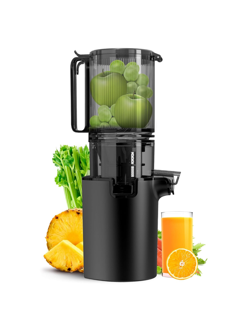 Canoly Masticating Juicer Machines, 4.1-inch (104MM) Slow Cold Press Juicer with Extra Wide Feed Chute, Pure Juicer Machine for Vegetables and Fruits, Easy to Clean with Brush