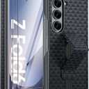 Vizvera for Galaxy Z Fold 6 Case Luxury Leather with Screen Protector 2 Pack, [Hinge Protection] Shockproof Leather Phone Case for Galaxy ZFold 6(Black)