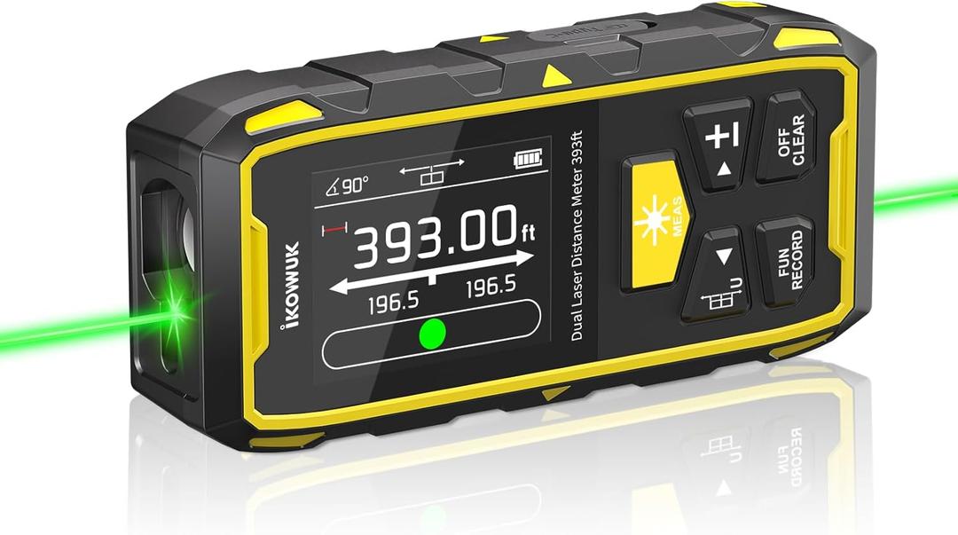 IKOVWUK Dual Laser Measuring Tool, 393FT/120M Bilateral Laser Distance Meter 6 Unit Switching, Rechargeable Digital Laser Measure with Backlit LCD Display, Angle Sensor, Multiple Measure Mode