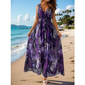Women Summer Maxi Dress Sexy V Neck Sleeveless Boho Sundresses for Women 2025 Long Flowy Beach Dresses Casual