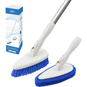 Qaestfy Shower Scrubber Cleaning Brush Combo Bath Tub Tile Cleaner Scrubber Brush with 51'' Adjustable Long Handle Scrub Brush for Bathroom Shower Bathtub Wall Mop Cleaning Scrubbing