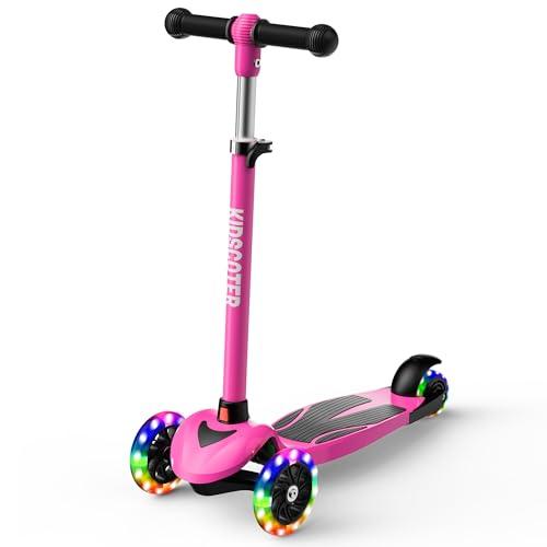 Multicolor Kids Scooter for Ages 3-12, 3 Wheel Lean to Steer Scooter with LED Light-Up Wheels, Adjustable Handlebar, Detachable Easy Storage for Boys & Girls,Pink