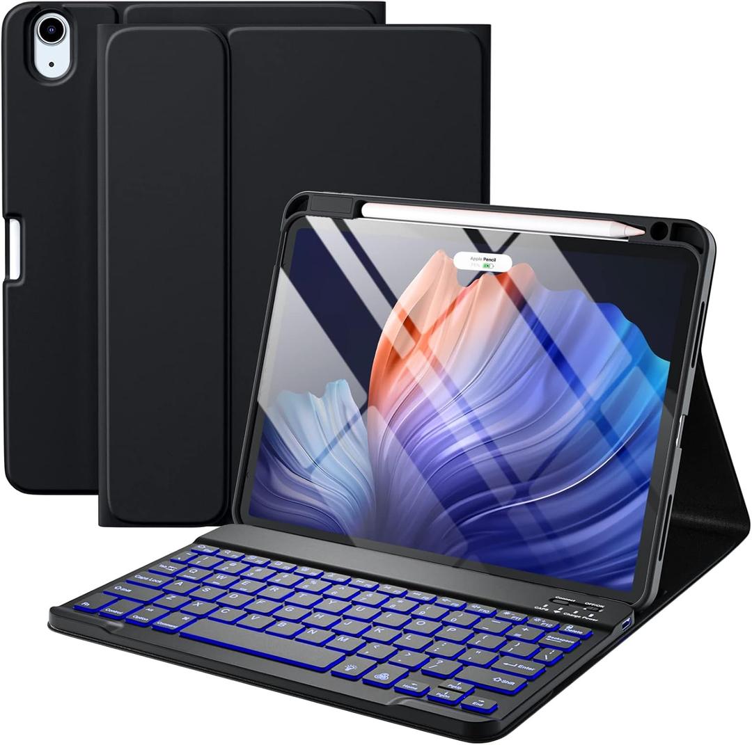 Compatible for iPad Air 11-inch/ 10.9" Air 5th 4th Generation Case with Keyboard - Backlit Detachable, Folio Cover with Pencil Holder for iPad Air 11 Inch M3/M2, Air 5 2022/ Air 4 (Black)