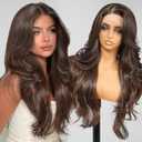 Brown Synthetic Lace Front Wig,13x4 HD Lace Layered Wave Glueless Wigs for Women Daily Use 26IN