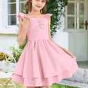 grewley Pink Dress for Girls Summer Dress Kids Tiered Teen Dresses Pink 6Y