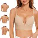 Women Low Back Bras-Invisible Backless Bra-Seamless Secret Plunge No Show Bra Multiway Low Cut Deep-V Halter Bras(Nude, 38C)