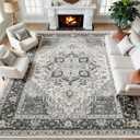 Washable 8X10 Area Rugs for Living Room, Soft Low Pile Vintage Rugs with Non Slip Rubber Backing, Boho Large Carpet for Bedroom, Dining Room, Farmhouse, Nursery, Home Office