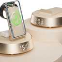 Alarm Clock with Wireless Charging Station, Clock for Bedroom with Dimmable Night Light Bluetooth Speaker, Wireless Charger Dock Station for iPhone 17 16 15 14 13 12 Pro Max, Apple Watch