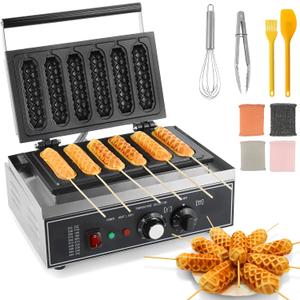 Corn Dog Maker - 1550W Commercial Waffle Stick Maker 6Pcs Non-stick Stainless Steel Corndog Maker Machine 572  Temperature and Timer for Restaurant Bakery Snack Hotel