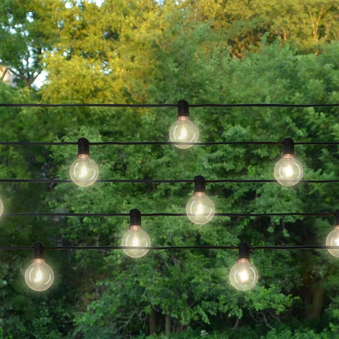 Holiday Bright Lights Belle Luci Solar String Lights 20FT, 20 Warm White G40 LED Bulbs with 12-Inch Spacing, Outdoor Bistro Patio Decor