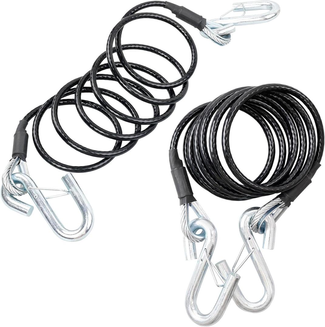 BX88196 Coiled Safety Cable Kit with S-Hook | 7500 lbs, 7 Ft(84") Black Trailer Safety Cables, (2 PCS)