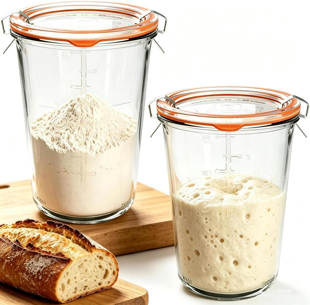 27 oz Sourdough Starter Jars with Lids, Wide Mouth Airtight Glass Canning Storage Leak proof for Flour, Cheese, Salad Dressing, Jam & Pantry (2 Pack)