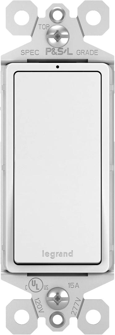 Legrand radiant TM873WSLCC10 15 Amp Rocker Wall Switch with Locator Light, 3-Way Pole Decorator Light Switches, White (1 Count)