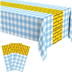 3 Pcs Yellow Brick Runner Tablecloth 54 x 108 Inch Brick Wall Backdrop Waterproof Rectangle Disposable Cover, Princess Decorations Party Supplies for Halloween Cosplay Party (Blue)