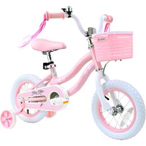 bicystar 12 Inch Flower Girls Bike with Training Wheels for Ages 2-3, Pink