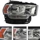 Nakkaa Passenger Side Halogen Headlight Assembly Compatible with Ram 2500 3500 2019-2024w/Bulb Front Right CH2503334 Chrome Headlamp