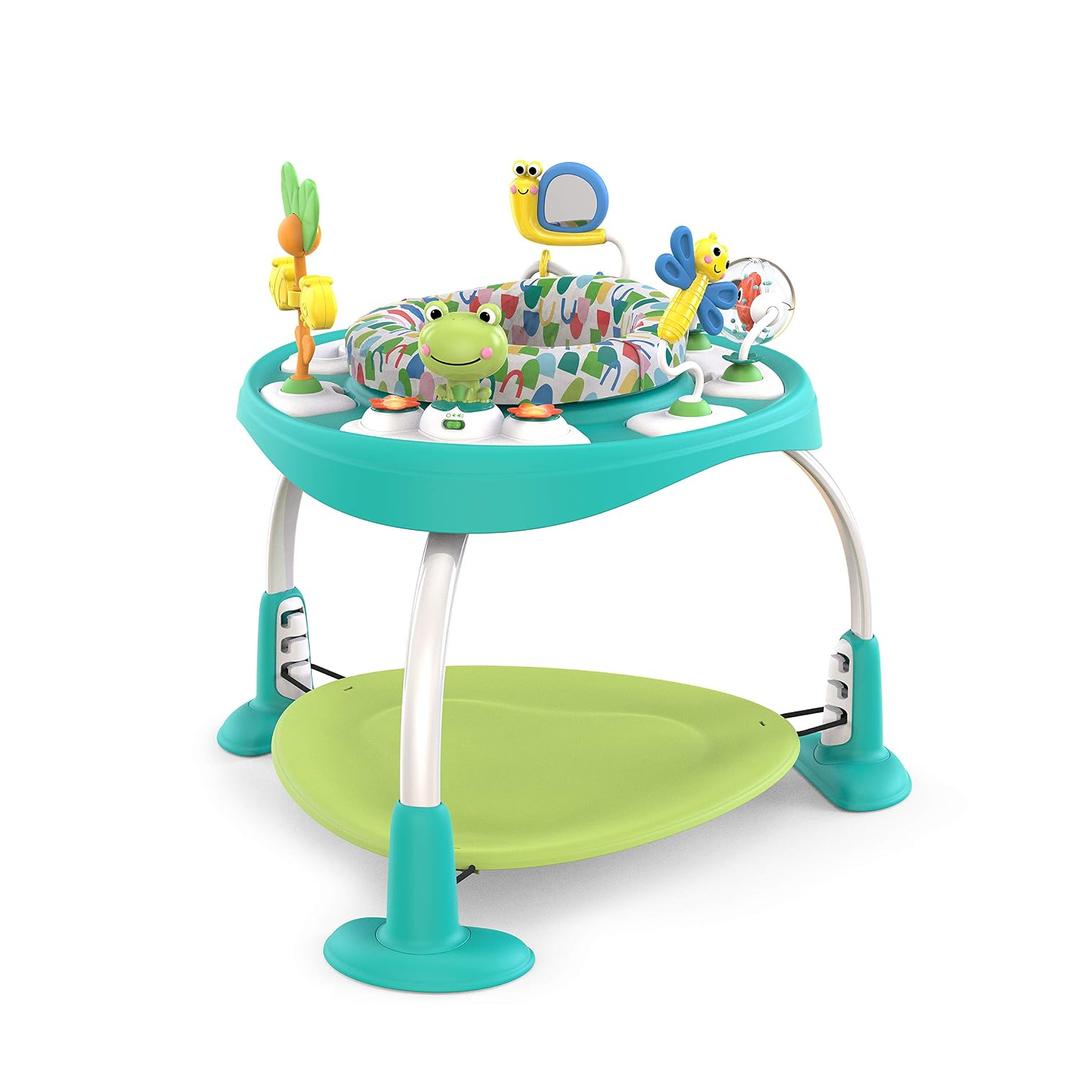 Bright Starts Bounce Bounce Baby 2-in-1 Activity Center Jumper & Table - Playful Pond (Green), 6 Months+