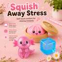 3PCS Squishy Fidget Toys Bulk, Pink Dumplings&Pink Axolotl&Blue Cube Squeeze Fidget Stress Ball Toys, Squeeze Toy for Anxiety Relief, Birthday Gifts Party Favors, Classroom Prizes