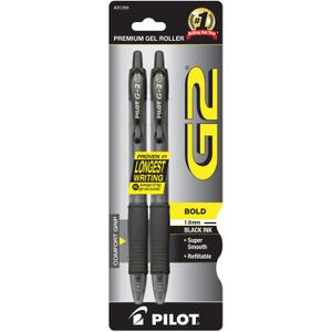 PILOT G2 Premium Refillable & Retractable Rolling Ball Gel Pens, Bold Point, Black Ink, (Pack of 6, 12 Count Total) (31250)
