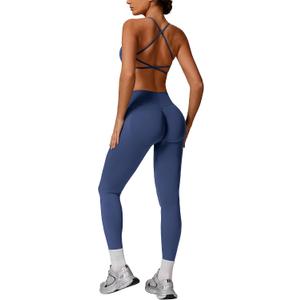Women's Workout Sets 2 Piece Seamless Sports Bra Scrunch Butt High Waist Impact Leggings Gym Yoga Outfits (Blue, XL)