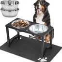 Elevated Dog Bowls, Metal Raised Dog Bowl Stand with Two Thick 111oz Capacity Stainless Steel Food Bowls & Non-Slip Mat - 14" Tall for Large/Extra Large Breeds (Black)