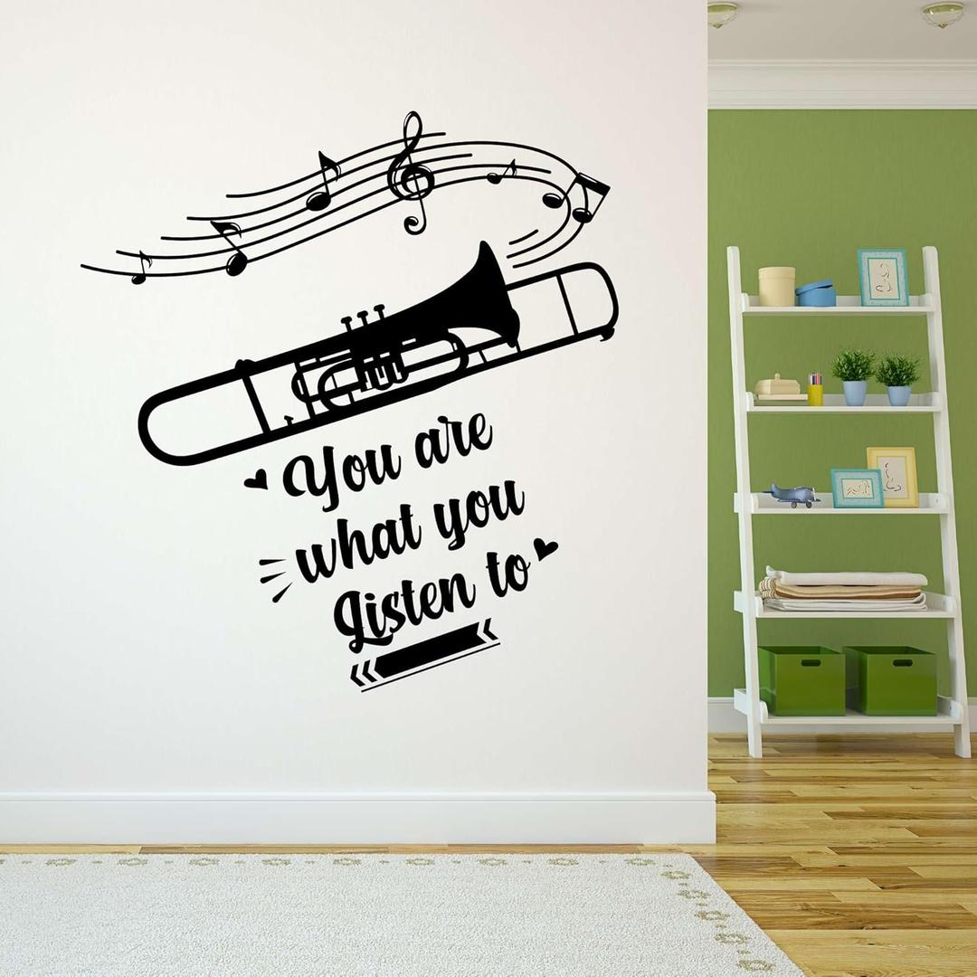 Design With Vinyl Music Wall Decal Rocking Trumpet Silhouette on White Background Removable - Size: 18 in x 20 in