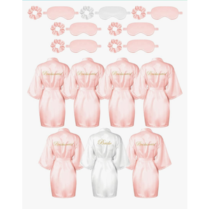 Jecery 6Pcs Bridesmaid Robe Sets Bride Silk Satin Bridal Party with Sleeping Eye Mask and Elastic Headband, Size XXL