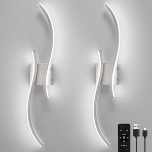 Battery Operated Wall Sconces Set of 2, Rechargeable Dimmable Battery Wall Light with Remote Control, Brushed Nickel LED Wireless Wall Light for Living Room Bedroom Hallway, 31.5inch (Brushed Nickel)