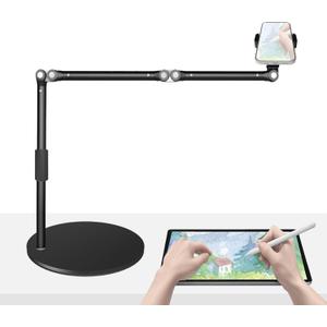 Overhead Phone Mount for Desk, 17" Long Arm Adjustable iPhone Holder, Heavy Duty Rotatable Stand for Video Recording, Live Streaming, Crafting, Cooking