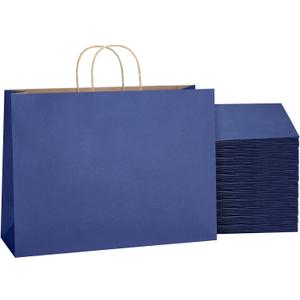SHOPDAY Navy Blue Paper Bags with Handles 16x6x12, 25 Pack Large Kraft Paper Bags Bulk, Tote Bags Shopping Bags, Paper Gift Bags, Retail Bags Merchandise Bags for Grocery Business Takeouts