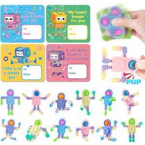 SpringFlower 24 PACK Valentines Day Cards For Kids Classroom With Fidget Sensory Spinner Toys For Classroom Gift Exchange, Valentines Party Favors Supply For Kids Classmates Gift Cards Prizes