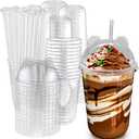 Qsqwsuye 16oz 50 Set Disposable Plastic Cups with Dome Lids and Straws, Clear Iced Coffee Cups with lids, Round Bottom Plastic Cup for Milkshakes Juice Beverages Holiday Party Outdoor Picnic Supplies