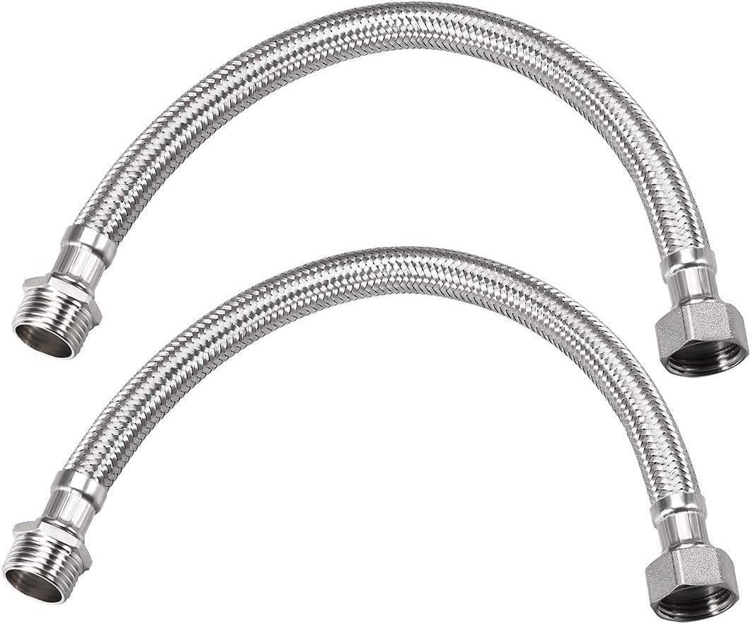 uxcell Faucet Supply Line Connector G1/2 Female x G1/2 Male 16 Inch Length 304 Stainless Steel Hose 2Pcs