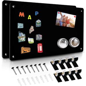 2Pack Black Magnetic Board,17.5" x 11.4" Magnet Bulletin Board to Display Magnetic Notes, Poetry, Photos, Suitable for Wall, Refrigerator, Cabinet etc, Come with 8 Pcs Dual Lock Tape and Screws