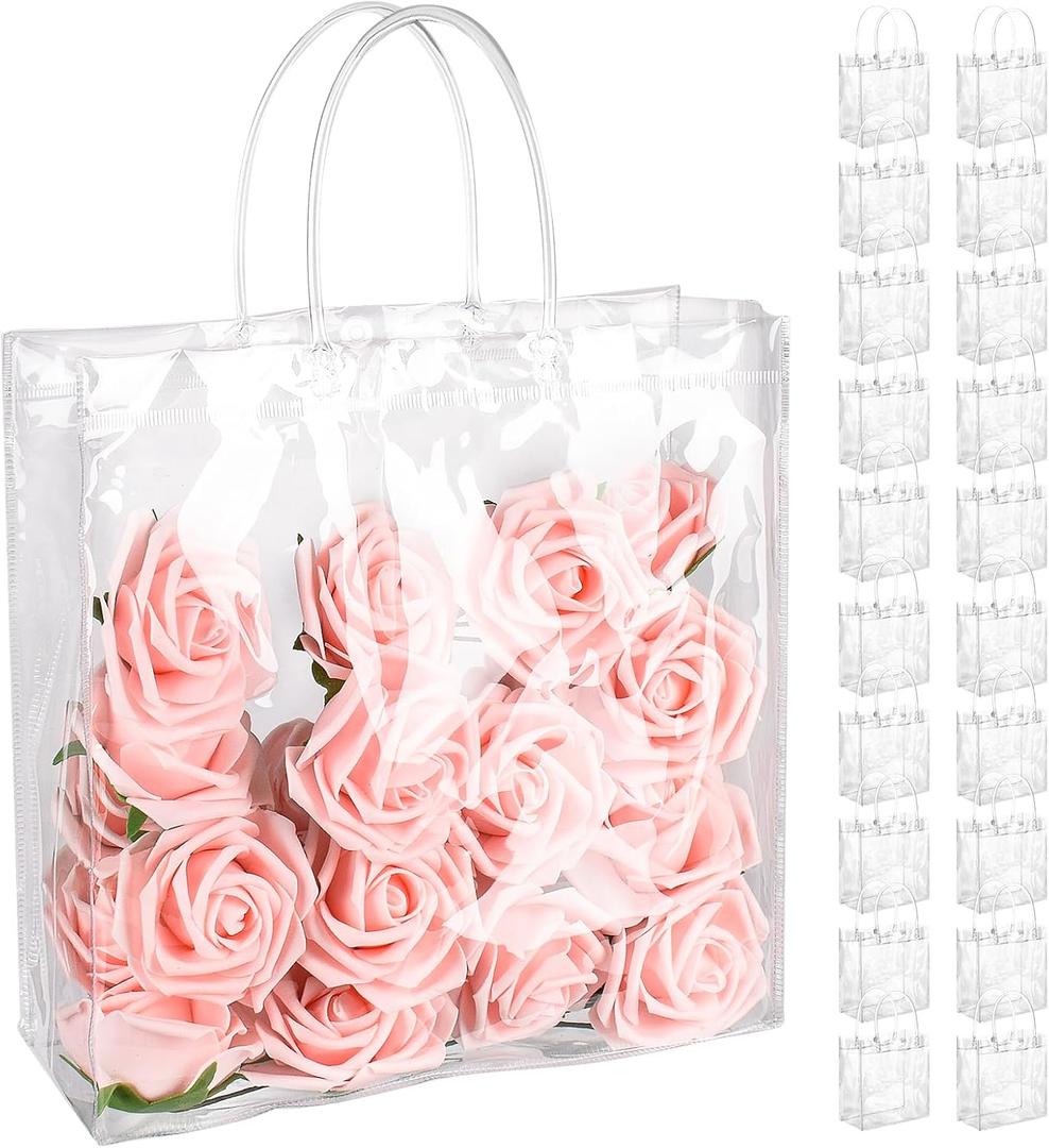 20PCS Clear Goodie Bags with Handles - Plastic Party Favor Bag Reusable Transparent PVC Totes for Christmas Easter Valentine Wedding and Birthday(Large Size 6.7 x 9 Inch)