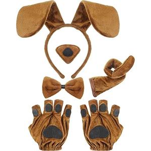 Syhood Puppy Dog Costume Set Ears Headband Bowtie Nose Tail Paw Gloves Accessories for Carnival, One Size