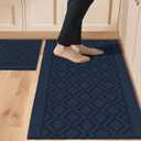 COSY HOMEER 48x20Inch/30X20Inch Kitchen Rugs Sets Non-Slip Washable Kitchen Mats for Floor Polypropylene Absorbent Kitchen Runner for Kitchen Sink Hallway Entryway,Navy Blue