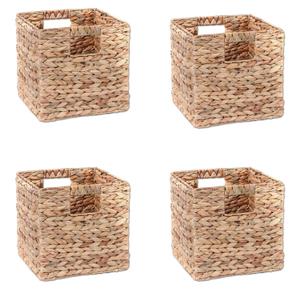 Trademark Innovations Foldable Hyacinth Storage Basket with Iron Wire Frame (Set of 4)