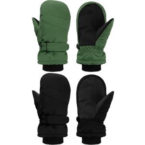 SATINIOR Kids Snow Mittens Waterproof Winter Ski Gloves Warm Thicken Snow Gloves for Girls Boys (8-12 Years, Black, Army Green)