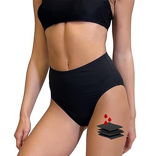 feitycom Period Swimwear-Menstrual Swimsuit Bikini Bottoms-High Waisted Leakproof Swim Bottoms for Teens Girls and Women. (US, Alpha, X-Small, Regular, Regular, Black)