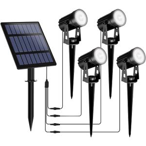 Christmas Solar Garden Spotlight White Outdoor, 4-in-1 Spot Lights 6000K IP65 Waterproof 9.8ft Cable 5W Separated Panel, Auto On/Off Spotlights for Tree Yard Driveway Pathway Pond Halloween