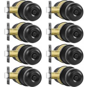 Privacy Door Knobs, 8 Pack Matte Black Door Knobs with Lock, Bed and Bath Door Knob Interior Keyless Locksets, Round Door Handles Reversible for Left Right Handed Doors