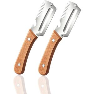 3 x 3 in 1 Vegetable Fruit Peeler - 2 Pack Stainless Steel Vegetable Fruit Peelers with Wooden Handle - Multifunctional Kitchen Utensils Gadgets