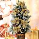 6pcs Christmas Gold Glitter Picks and Sprays for Tree Artificial Gold Flower Leaf with Gift Box Bird Ball Ornaments Branches Stems Decorations DIY Wreath Vase Table Centerpieces Home Decor